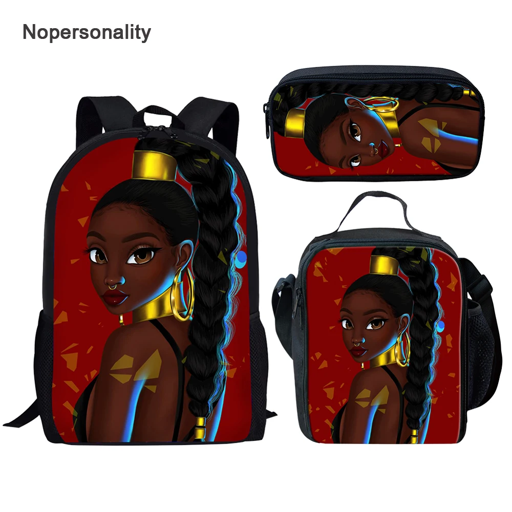 

Twoheartsgirl Junior Primary Student Bagpack Sets Black Africa Lady Bookbags Art Afro Girl Backpacks for Children School 16inch