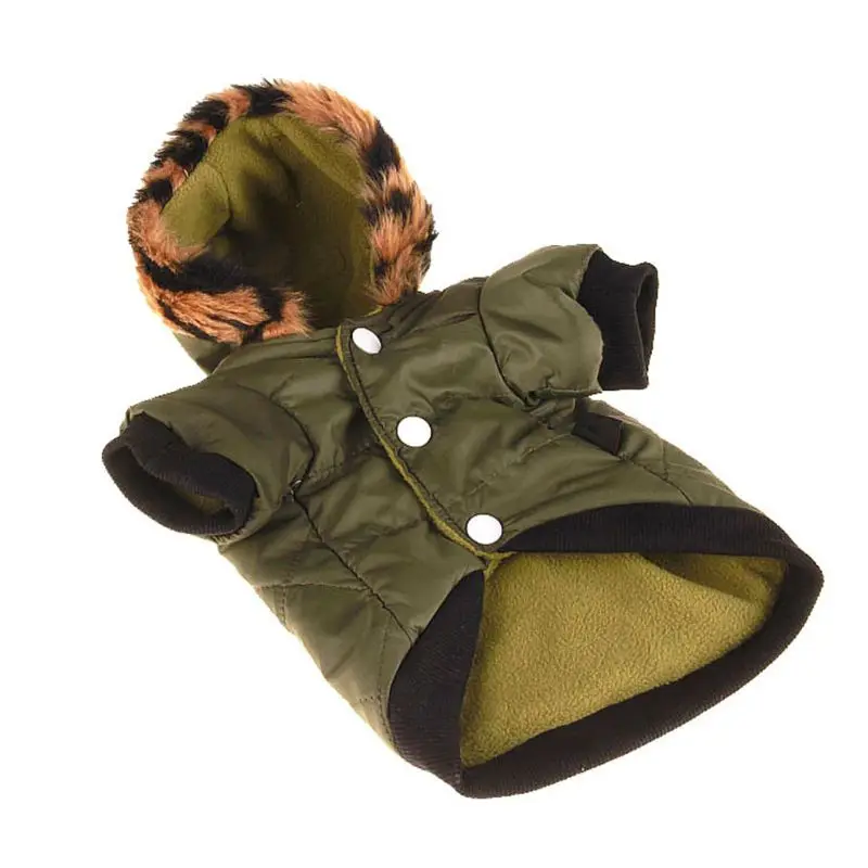 

Dark Green Coat for Dog with Hooded Fleece Lining and Sleeves Closure Hooks Wild for dog clothes