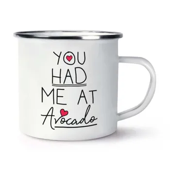 

Stainless Steel Camping Coffee Mug Gift, You Had Me At Avocado Retro Birthday Christmas Outdoors Wedding Metal Enamel Cup