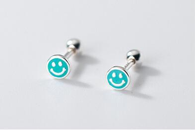 Silver Color Smile Round  Piercing Stud Earring For Women Girls Wedding Birthday Jewelry Gift Pendientes eh1791