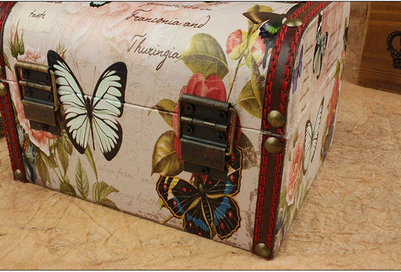 Decorative Box Decoration Crafts Variety Retro Box Antique Wooden Leather Small Portable Cosmetic Box Storage Box