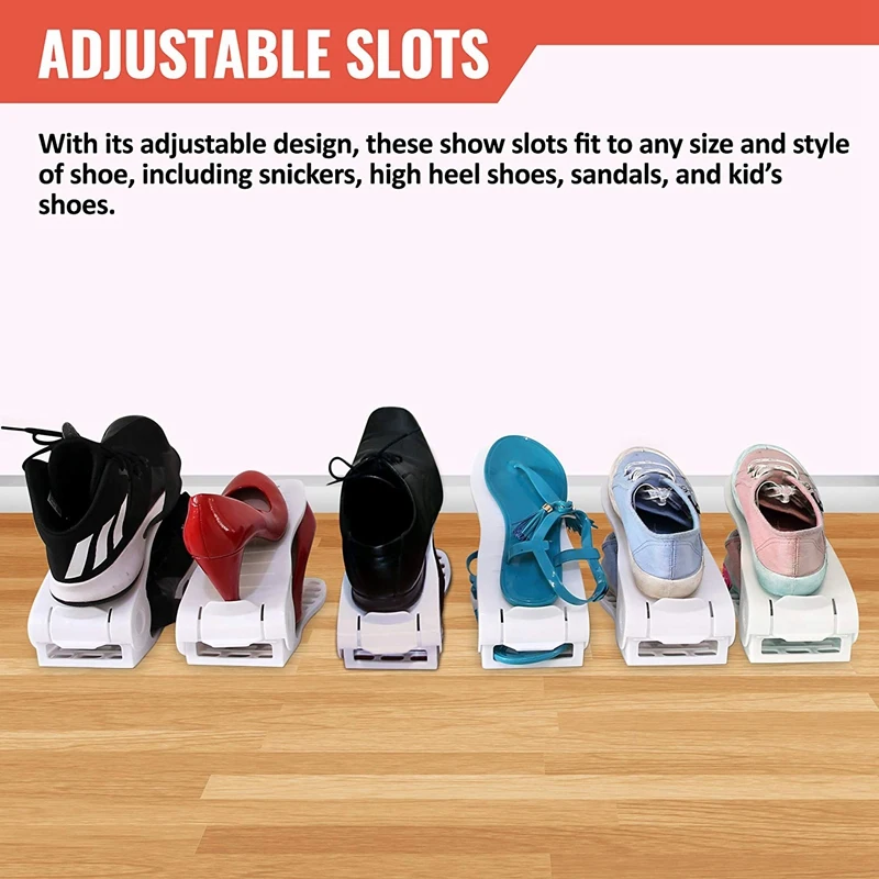 PP Plastic Simple Shoe Rack Hollow Adjustable Shoe Support Saves Space,Shoe Storage Rack 6 PCS White