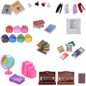 

Bookshelf Notebook Books Newspaper Backpack Caculator Clamp Model Doll House Kid Toys Dollhouse Miniature Learning Accessories