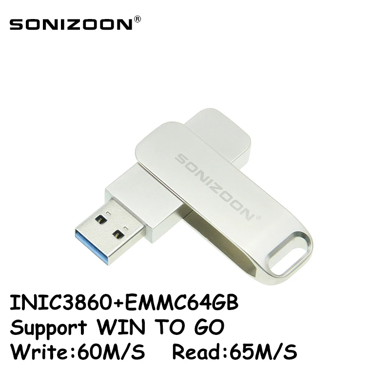SONIZOON Вращающаяся ручка-накопитель USB флеш-накопитель USB3.0 флеш-накопитель USB флешка 64 ГБ+ INIC3860 Windows10 ручка системы привода WINTOG0 - Цвет: YES WINTOGO