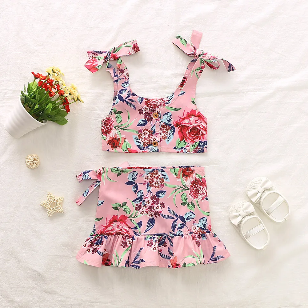 

2Pcs Set Toddler Baby Girl Swimsuit Floral Bikinis Skirt Ruffle Swimwear Bikini Tankini Sunsuit New Arrival High Quality