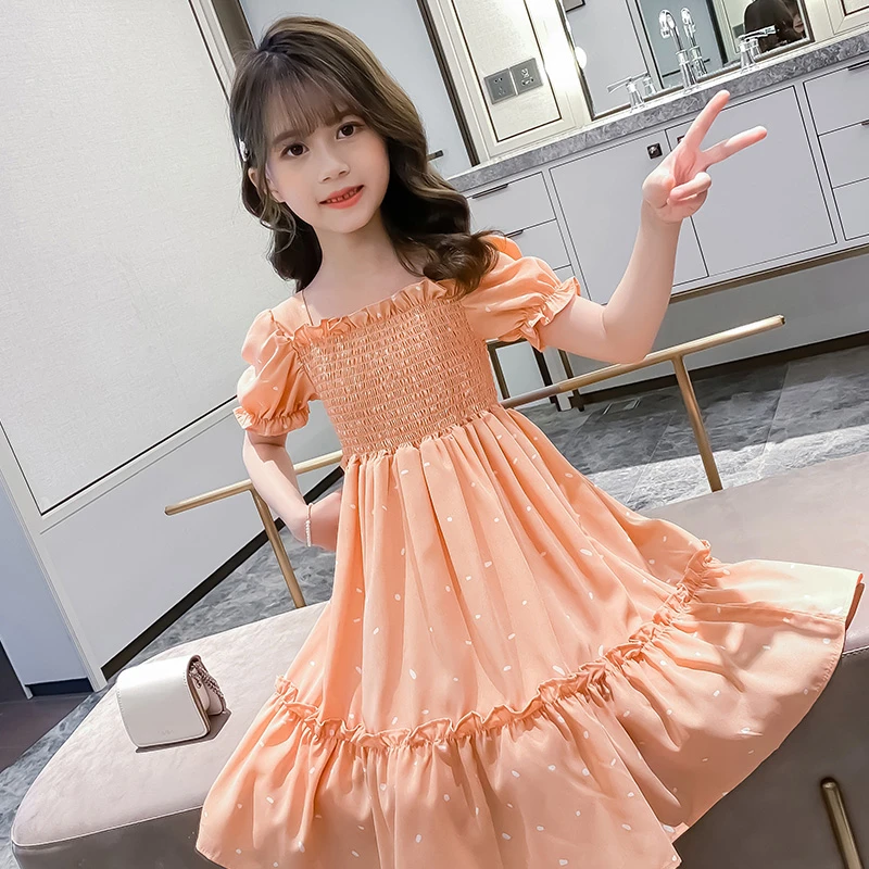 Vestidos de gasa con manga abullonada para niñas, ropa para adolescentes, vestido de para fiesta de cumpleaños de 4 a 13 años| - AliExpress