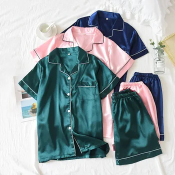

Solid Pyjama Satin Shorts Women Sleepwear Set Silk Pajamas for Women Home Suit Summer Things for Women Pijamas Sexy Para Mujer
