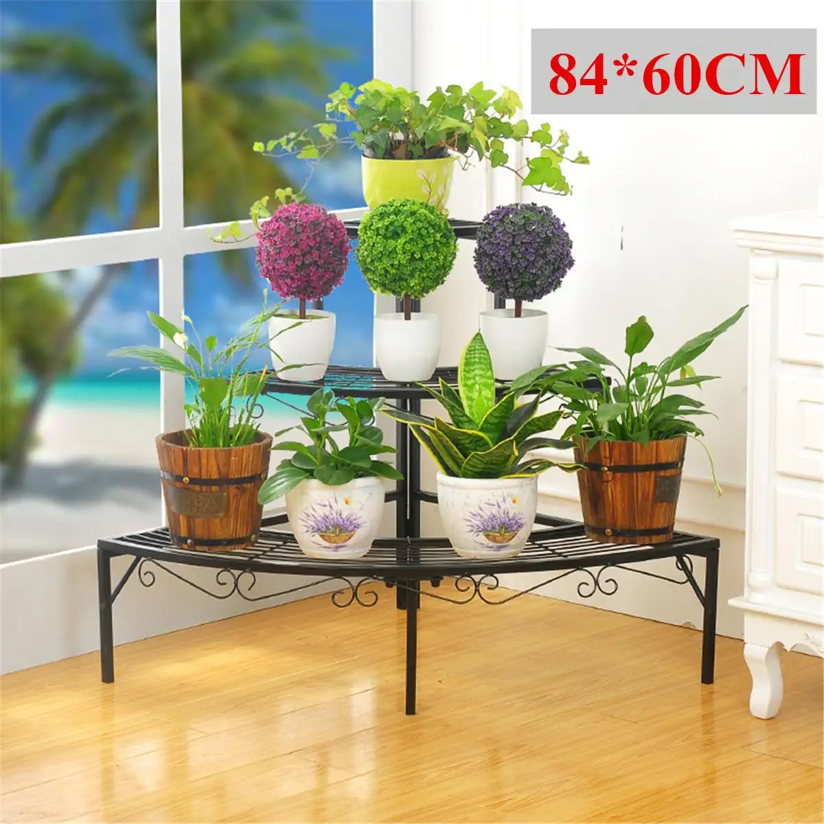 

Plant Shelves Flower Pots Holder 3 Layer Ladder Plant Flower Stand Rack Garden Bar Iron Storage Shelves Display Shelf Foldable