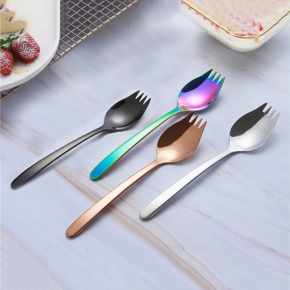2 в 1 открытый нержавеющей стали Spork Ложка Кемпинг альпинизмом вилка Столовые приборы Инструмент Безопасный и нетоксичный