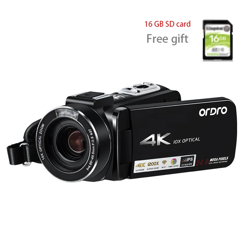 Standard ORDRO 4K видеокамера 10X оптический зум видеокамера WiFi 3,1 ''ips экран с микрофоном широкоугольный объектив - Цвет: Standard