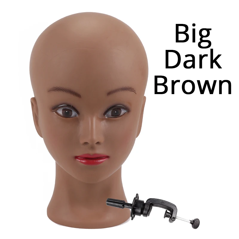 Big Dark Brown Лысый манекен голова с зажимом Женский манекен голова для изготовления парика шляпа дисплей косметологический манекен голова для практики макияжа - Цвет: Big Dark Brown