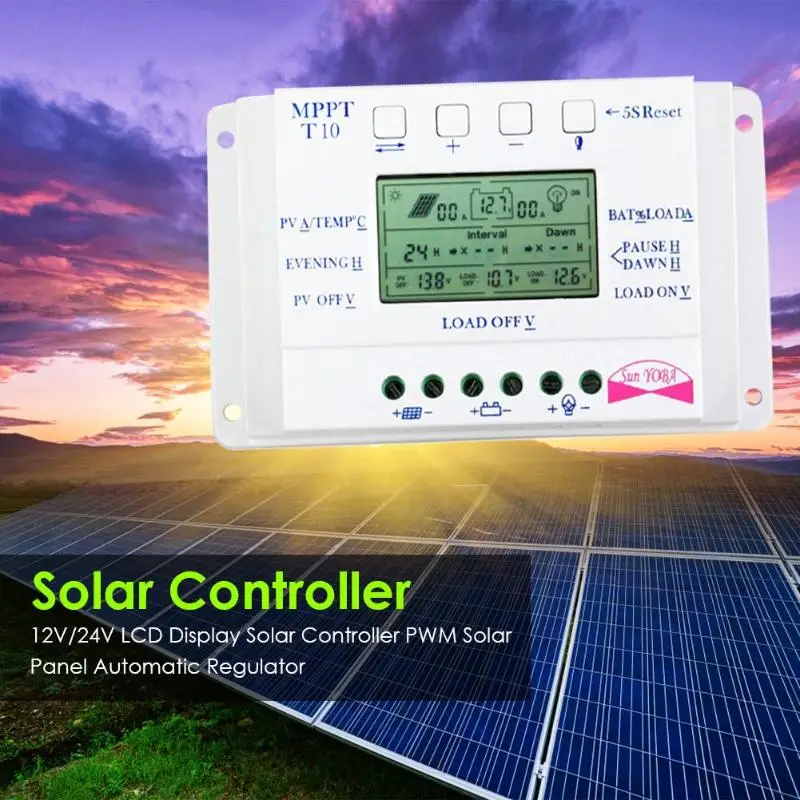 ЖК-дисплей Дисплей 10A со слежением за максимальной точкой мощности 12 V/24 V Панели солнечные Батарея регулятор заряда Управление; регулируемый заряда и разряда Управление параметры