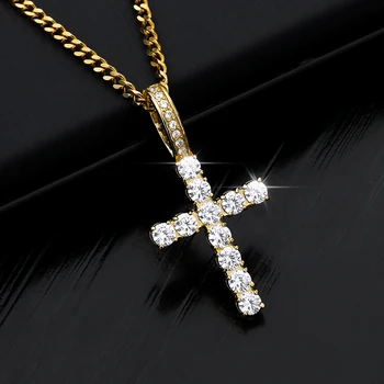

Hip Hop Gold Cross Necklace For Women Mens Jewelry Zircon Cross Pendant Copper Iced out CZ Necklaces Chain Fashion Halloween