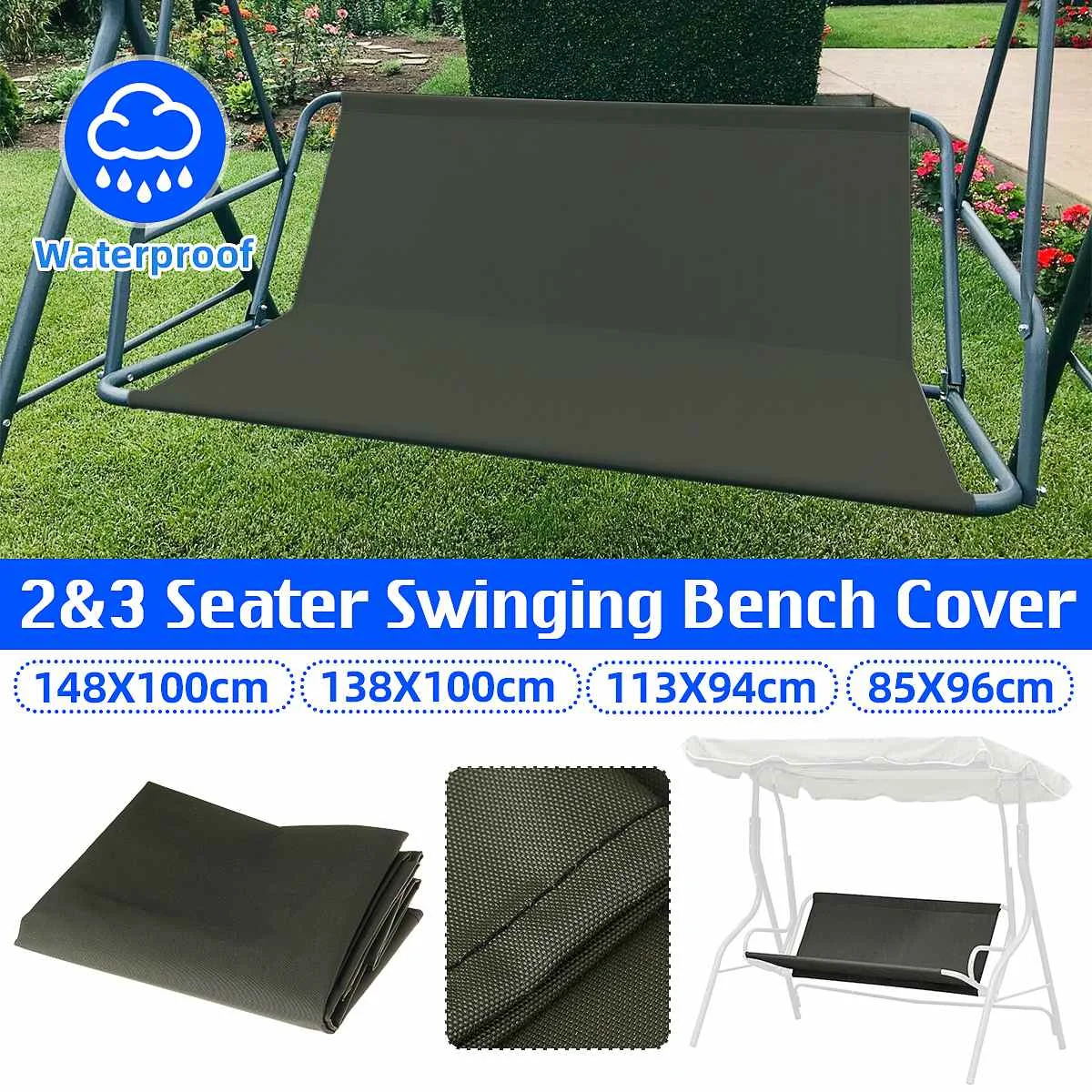 2 or 3 Seaters Bench Cushion Waterproof Bench Cushion with Backrest Garden Swing Pad Backrest for Outdoor Patio Furniture Recliners 