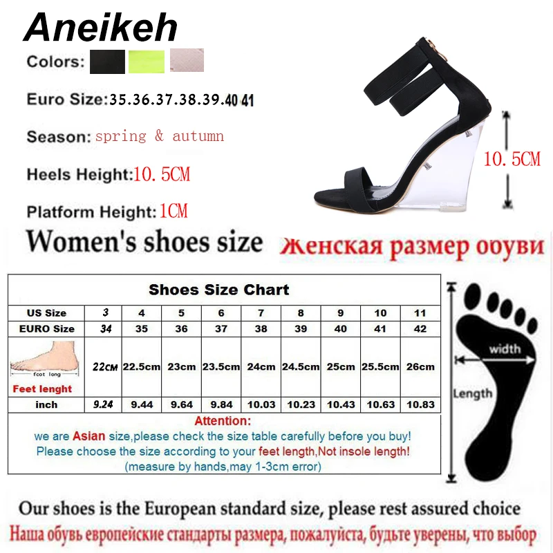 Aneikeh/Новинка года; модные босоножки; женская обувь с открытым носком; прозрачные босоножки на танкетке и высоком каблуке; туфли-лодочки из флока с ремешком на щиколотке в гладиаторском стиле