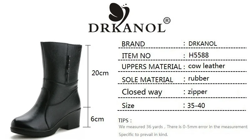 DRKANOL/женские зимние ботинки; сезон осень-зима; Теплая обувь; женские качественные сапоги до середины икры из натуральной кожи с Плюшевым Мехом на толстом высоком каблуке