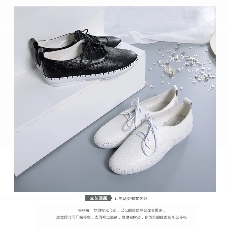 Flats For Women Comrfort Genuine Leather Flat Shoes Woman Loafers Ballet Shoes Female Moccasins White Shoes Big Size 35-43