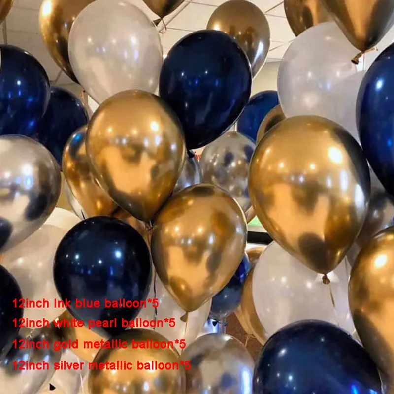 20 штук металлические шары Выпускной вечерние украшения Babyshower для мальчиков и девочек для молодоженов, 30th 40th 50th 60th на день рождения - Цвет: gold silver Ink blue