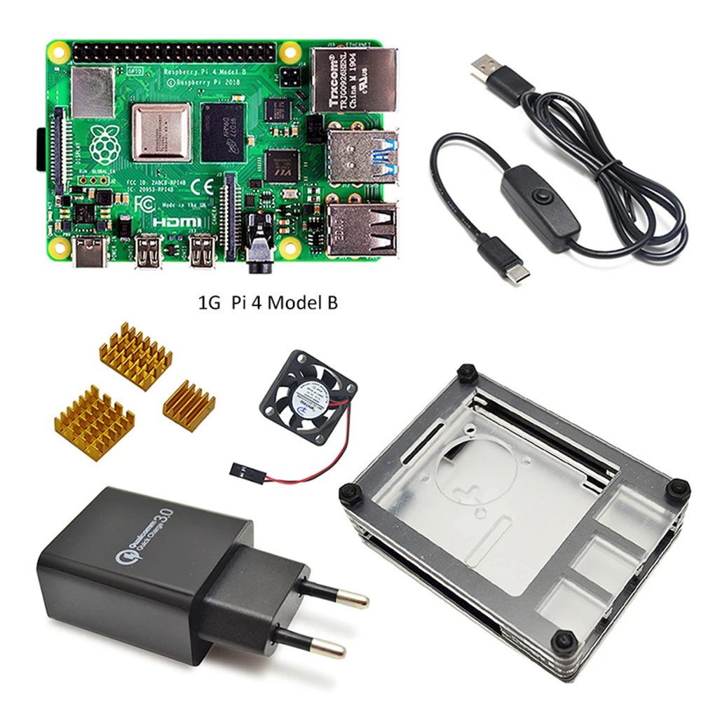 Raspberry Pi 4 Модель B макетная плата комплект 1 ГБ/2 ГБ/4 Гб с переключателем питания линия тип-c интерфейс ЕС зарядное устройство адаптер и радиатор
