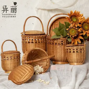 

Vietnam's Imported Bamboo Baskets with Covers for Household Vegetables Baskets Bamboo Shopping Baskets Food Baskets and Flower B