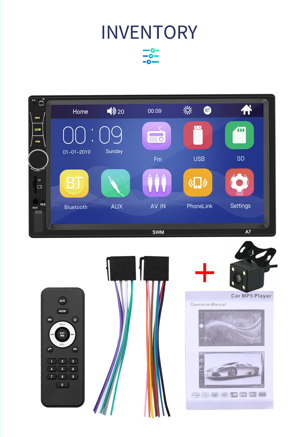 Авторадио HD " двойной 2 DIN Автомобильный MP5 плеер Bluetooth Сенсорный экран стерео радио USB/AUX FM+ камера - Цвет: with 4LED cam