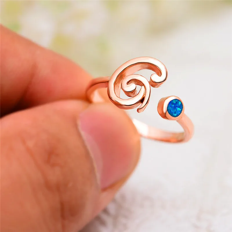 Cute Female G Letter Open Adjustable Ring Boho Small Blue White Opal Wedding Rings For Women Rose Gold Round Engagement Ring
