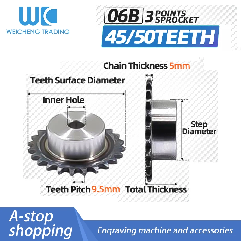 

1pc 3 Points 06B Sprocket 45 50 Teeth Factory Spot Reserve Price Direct Teeth Pitch 9.525mm 06B 3 Point Industrial Sprocket