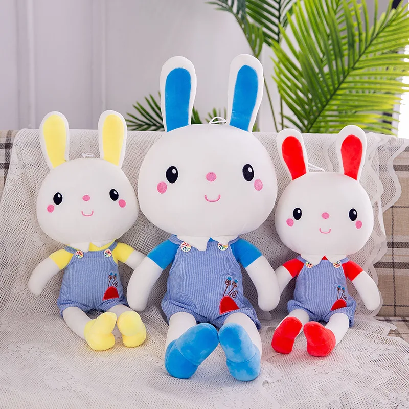 

New Style Software down Cotton Suspender Strap Rabbit Plush Toy Cute Lovers Rabbit Doll Pillow Holiday Gifts