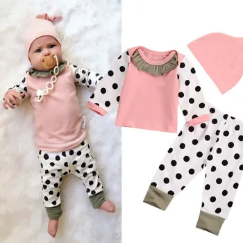 

Menoea Newborn Baby Girl Clothes 2020 Kids Girl Clothing Sets Long Sleeve Tops and Polka Dot Pants with Hat Girls Autumn Outfits