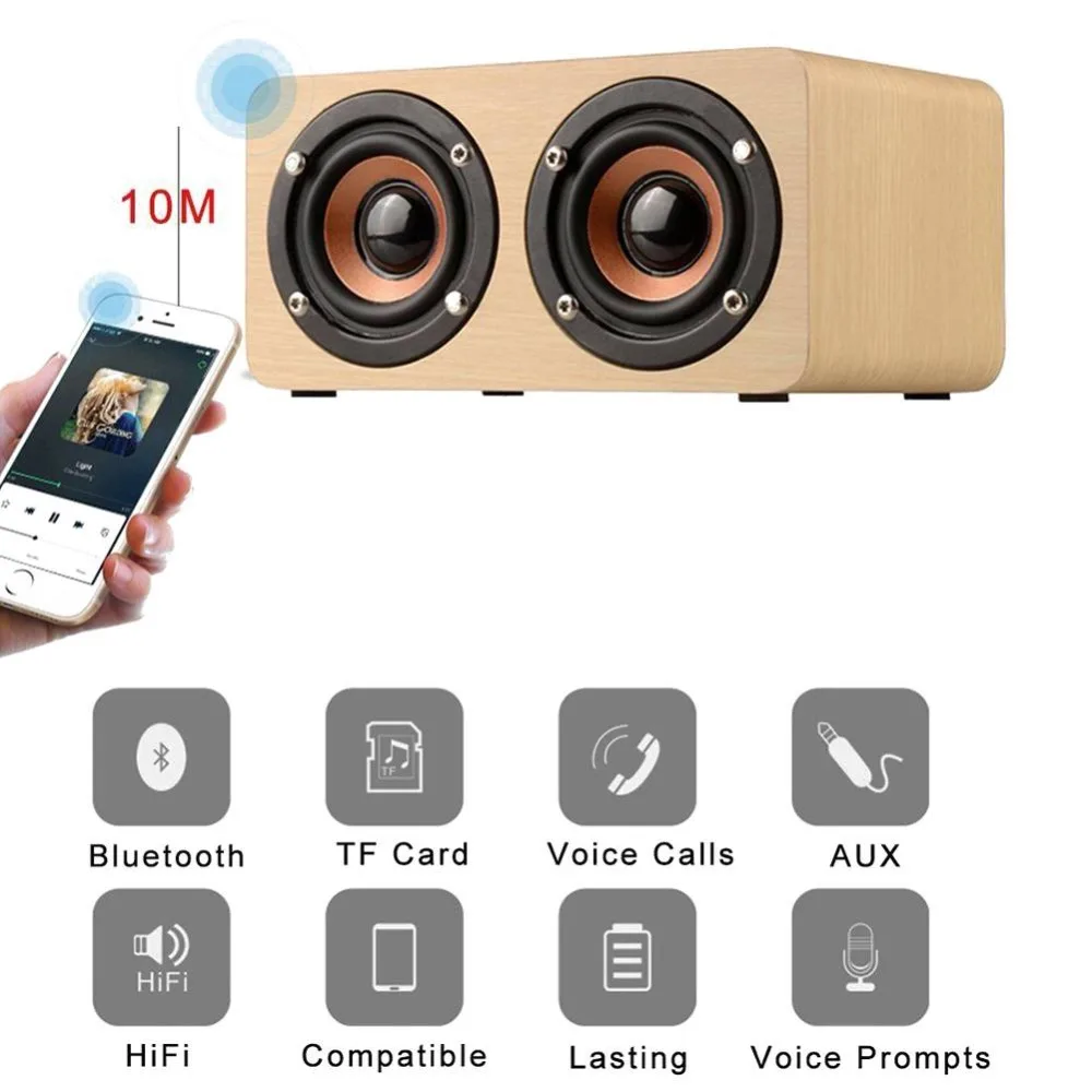 Wooden Wireless Speaker Alarm Clock Bluetooth Speaker Multi-functional Plug-in card Computer Speaker