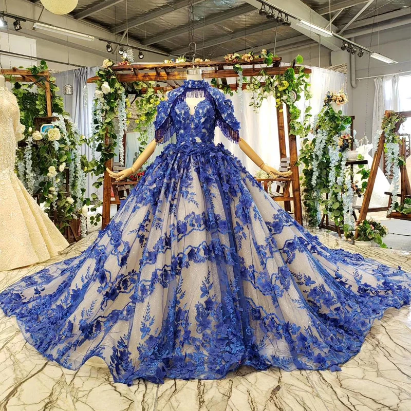Robe De Moiree, королевский синий бальный наряд для женщин,, съемные, высокая горловина, 3D Цветы, чапле, поезд, формальные, арабские вечерние платья - Цвет: Color As Picture