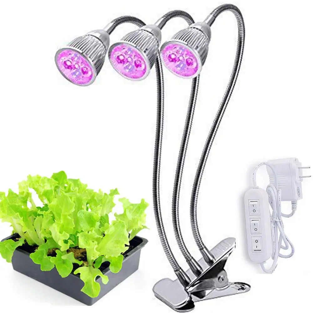 

15W Three Head Led Grow Light 360 Degree Flexible Adjustable Indoor Nurture Lamp With Clips free ship 6pcs