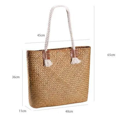 brown big Винтажные соломенные сумки из ротанга, женские сумки через плечо, плетеная лоза женские сумочки, бамбуковые сумки большой емкости, повседневные летние пляжные сумочки - Цвет: brown big