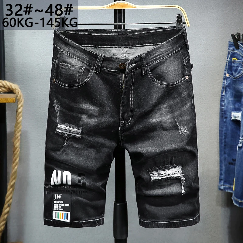 Мужские джинсовые шорты с дырками повседневные синего черного цветов большой