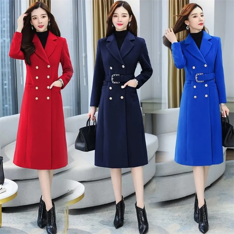 Woolen Coat Women Mid-Length Autumn Winter Thickening New Style 2023 Fashionable Atmospheric Slim-Fit Over-The-Knee Woolen Coats