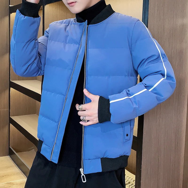 blue New Cotton Jacket Men's Winter Casual Jacket Short Bread Student Youth Fashion Trend Warm Casual Street Slim Quilted Jacket - Цвет: blue
