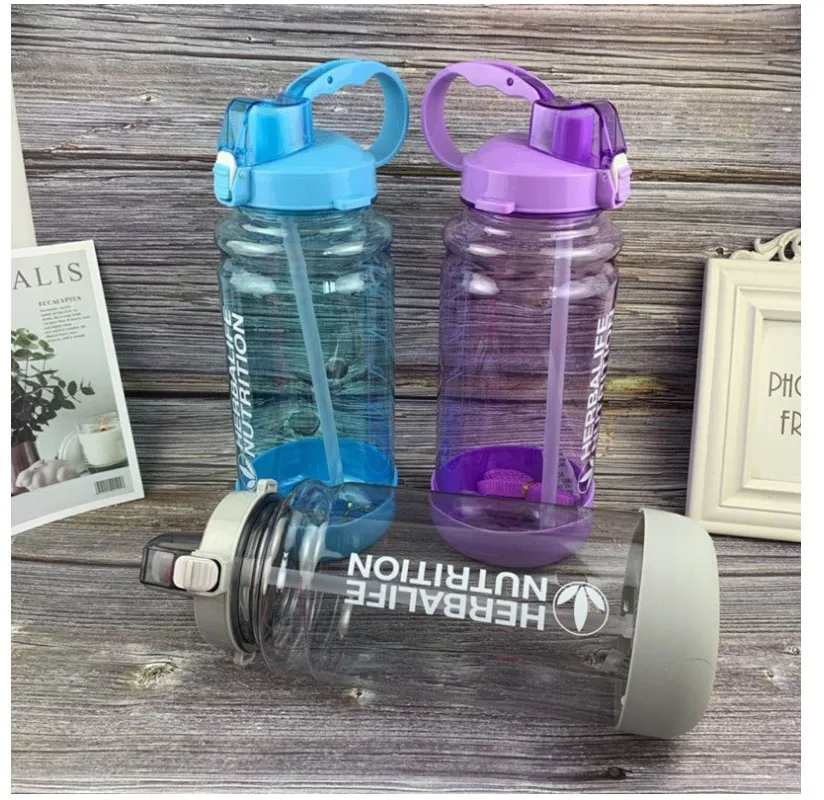 Precio al por mayor 2L 2000ml прозрачный цвет caramelo espacio Herbalife botella de agua de paja con correa personal