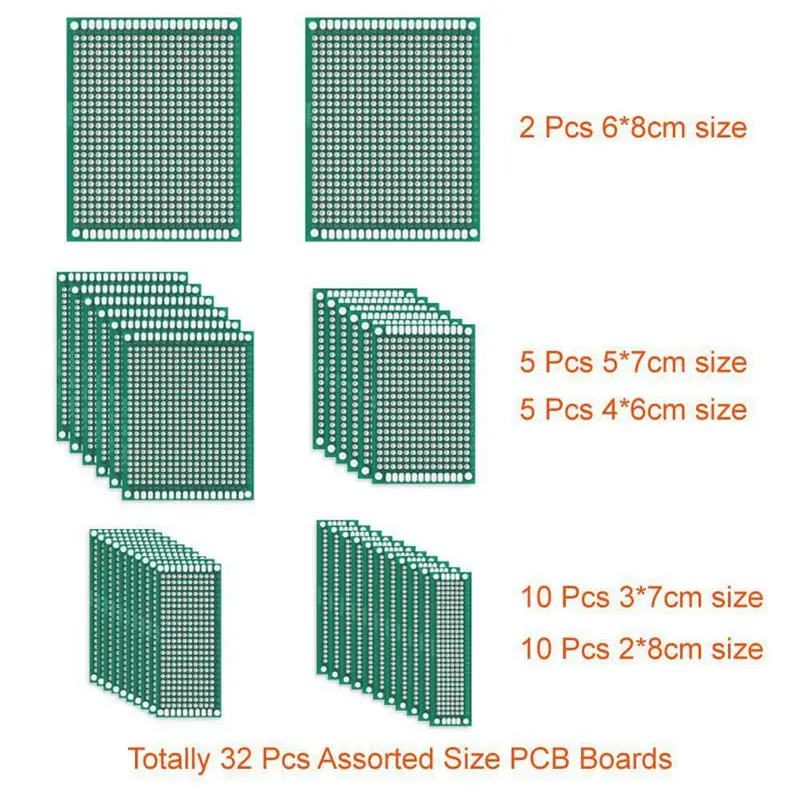 Горячая 3C-62Pcs печатная плата комплект включает в себя 32 шт. двухсторонний Прототип платы, 20 шт. коннектор и 10 шт. Винтовые клеммные блоки