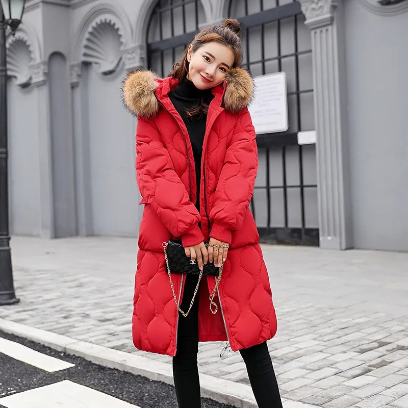 Long Coats Winter Women Coat Fur Collar Thicken Warm Red Jacket Female Plus  Size Xxxl Outerwear Parkas Ladies Black Six Colors - Parkas - AliExpress