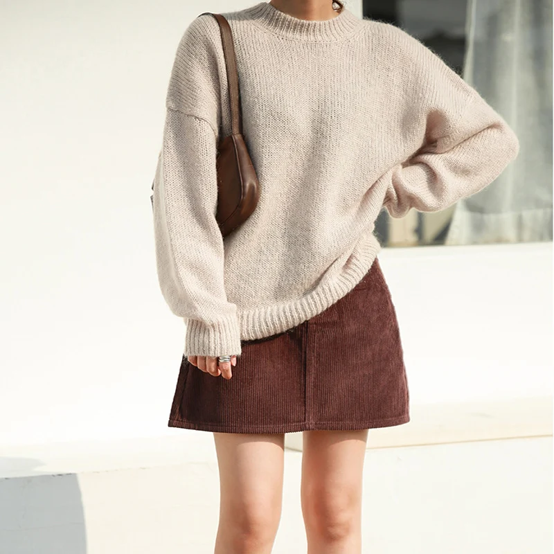 Свитер женский свободный пуловер из мохера - Цвет: Хаки