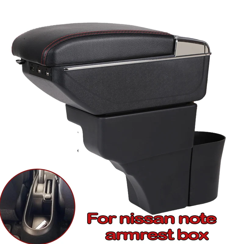 For Nissan Note Armrest Box USB Charging Heighten Double Layer Central Store Content Cup Holder Ashtray Accessories 16-18