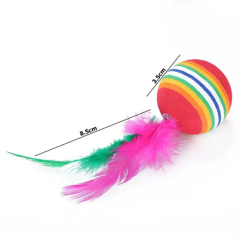 Cat Interactive Toy Funny Rainbow Toy Balls with Feather Cat Toys Play Chew Kitten  Cat Teaser Toy Pet Supplies Training Toys