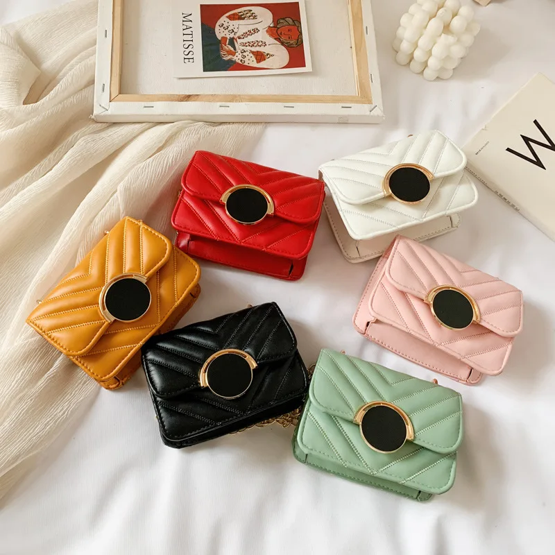 

2020 Spring New Style Children's Bags Korean-style Fashion Bag with Chain Shoulder Bag Shoulder Bag Solid Color bai da xiao Squa