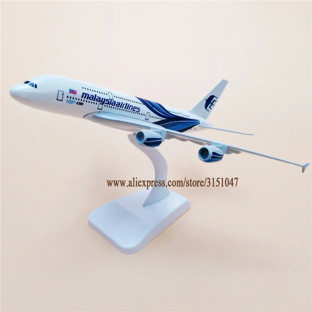 Металлическая воздушная Малайзия A380 модель самолета Малайзия Airbus 380 Airways модель самолета Стенд самолет Синий подарки 20 см