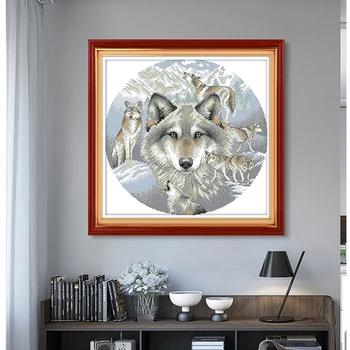 

Joy Sunday Cross Stitch Embroidery Kit Wolf Pattern 14CT11CT Animal Wolf Cotton Thread DIY Needlework Kit Modern Home Decoration