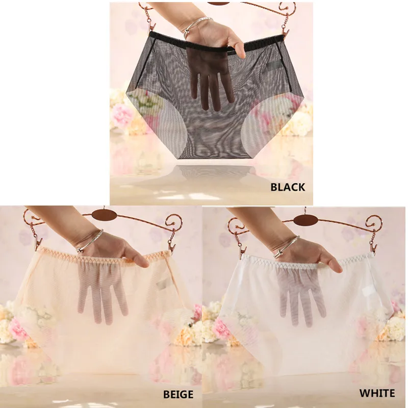 black beige white 3 шт./компл. Бесшовные дышащие ультратонкие женские сексуальные трусики средней талии женское нижнее белье прозрачные трусы плюс размер L-3XL HP803 - Цвет: black beige white