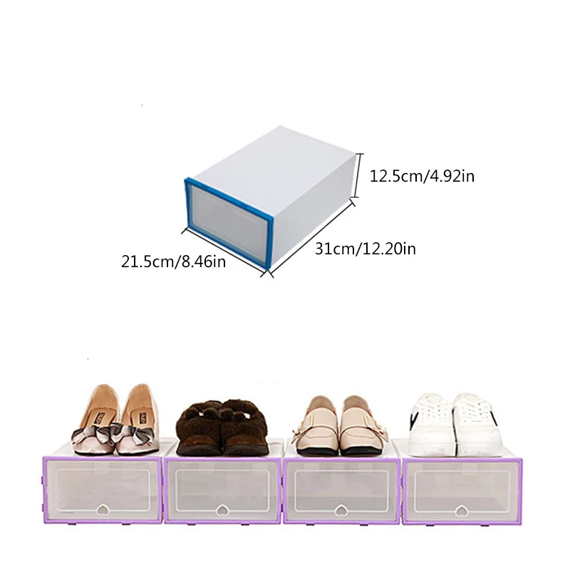 6pcs Shoe Box Thickened Transparent Foldable Shoe Storage Boxes Save Space Plastic Shoe Organizers Rack Cabinet