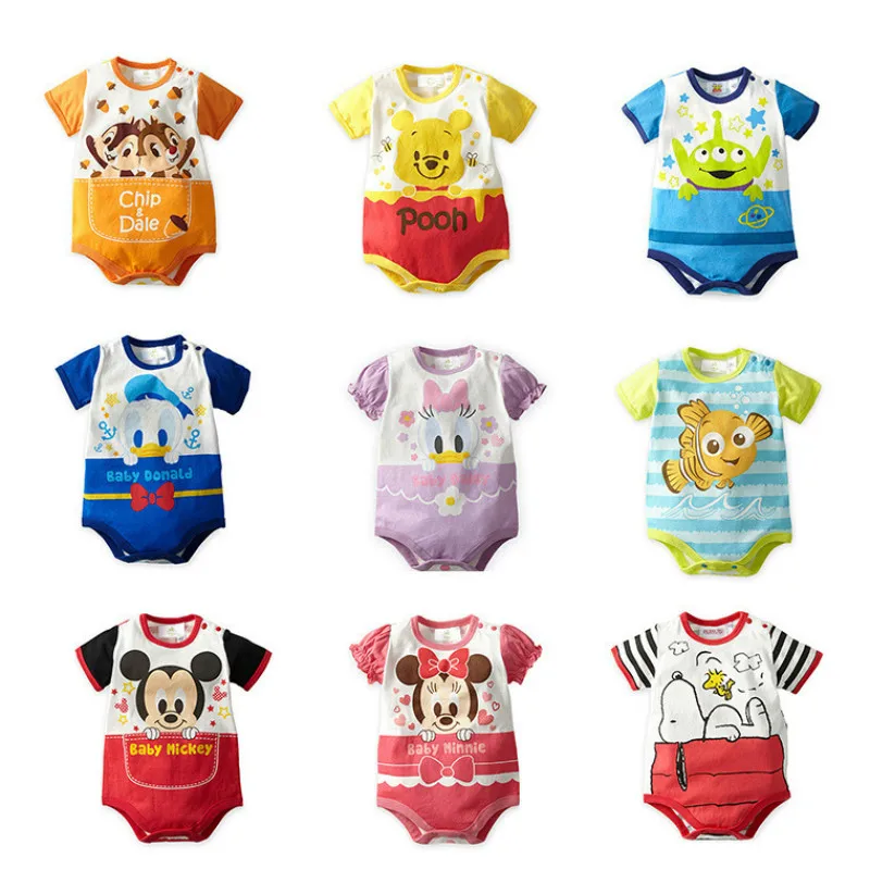 Summer Newborn Cartoon Baby Boy Girl Rompers Pooh Mickey Minnie Donald Romper Short Sleeve Cotton Infant Jumpsuits kids | Детская одежда
