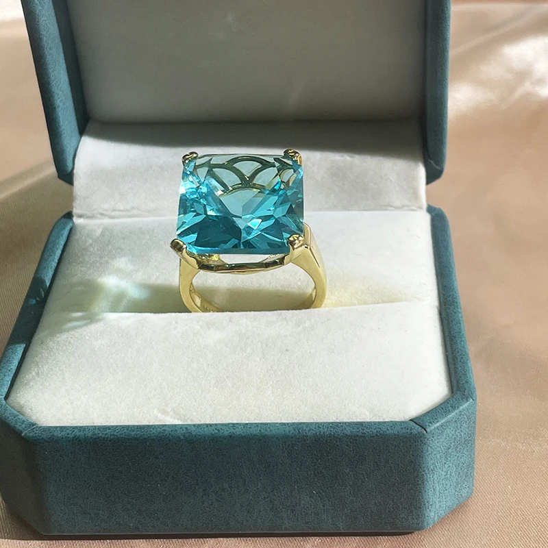 Cellacity Silver 925 Jewelry Rings For Charm Lady With Big Square Blue Topal Gemstones Women Party Gift Size 6-10