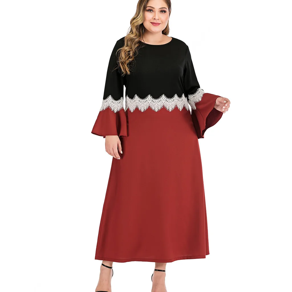 Fashion Women Casual Plus Size Long Sleeve Solid Bandage O-Neck Dress Winter Dropshipping free shipping fashion Workwear Le